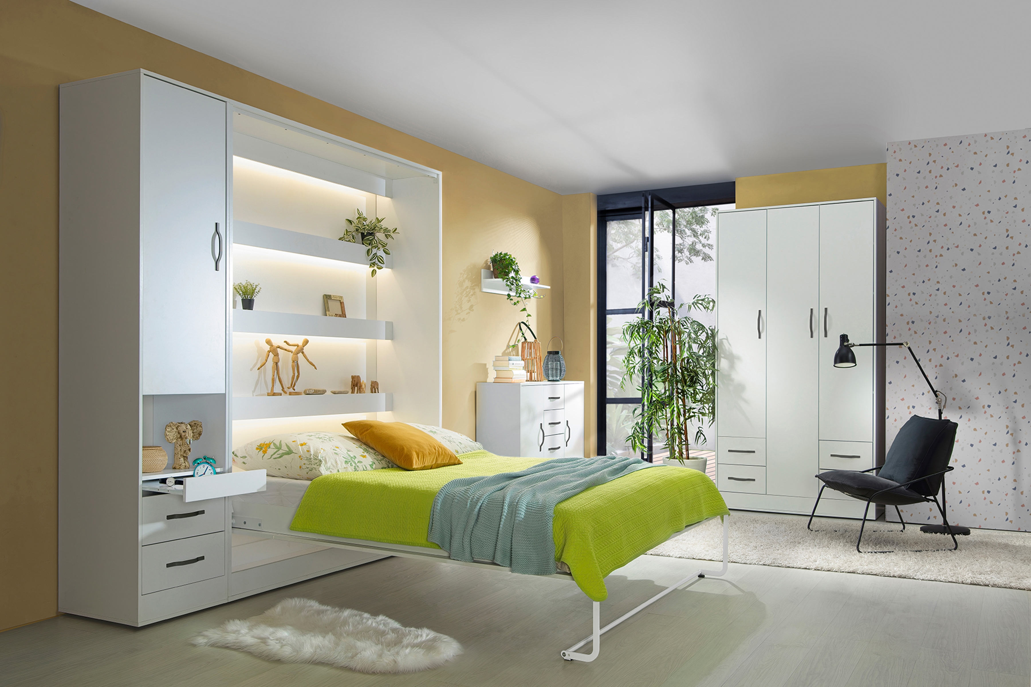 Sklápacia posteľ Lomaro V - 160x200 cm - biela / čierna úchytka Polkotapczan vertikálny Lomaro 160x200 - biela / čierny 