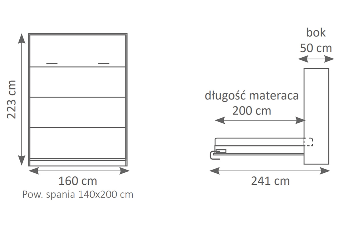 Vertikálna sklápacia posteľ Genius 140x200 s písacím stolom - congo / kašmír Sklápacia posteľ vertikálny s písacím stolom 140x200 - congo - Rozmery
