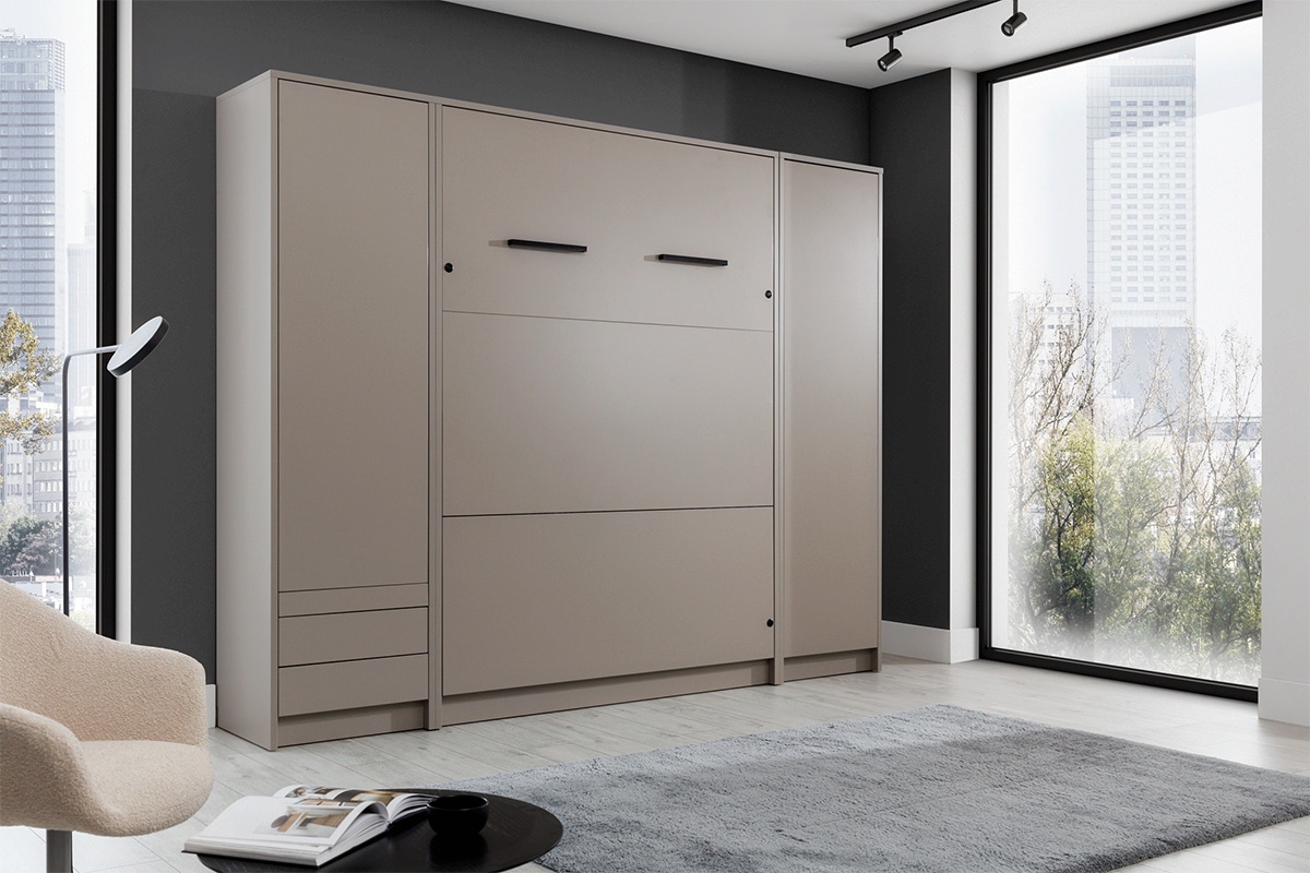 Vertikálna sklápacia posteľ Genius 140x200 s písacím stolom - congo / kašmír Sklápacia posteľ s písacím stolom i szafami