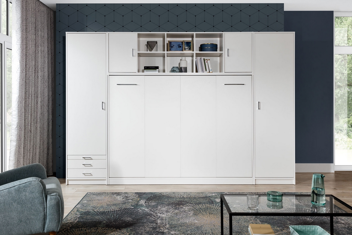 Sklápacia posteľ Basic horizontálna - 90x200 cm - biely mat Komplet  New Elegnace 