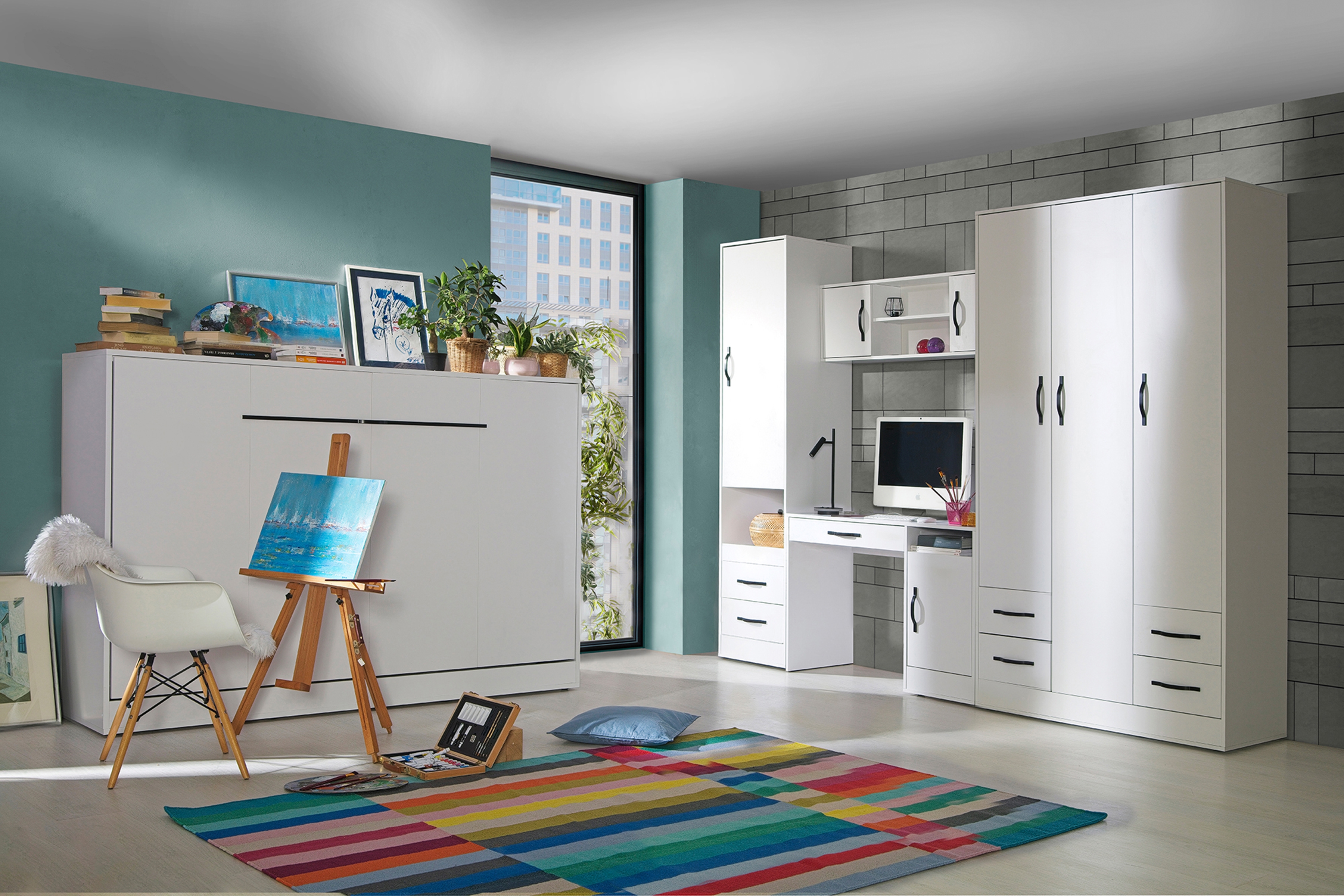 Sklápacia posteľ Lomaro H - 120x200 cm - biela / čierna úchytka Polkotapczan horizontálny Lomaro 120x200 - Biely / Úchytka Čierny