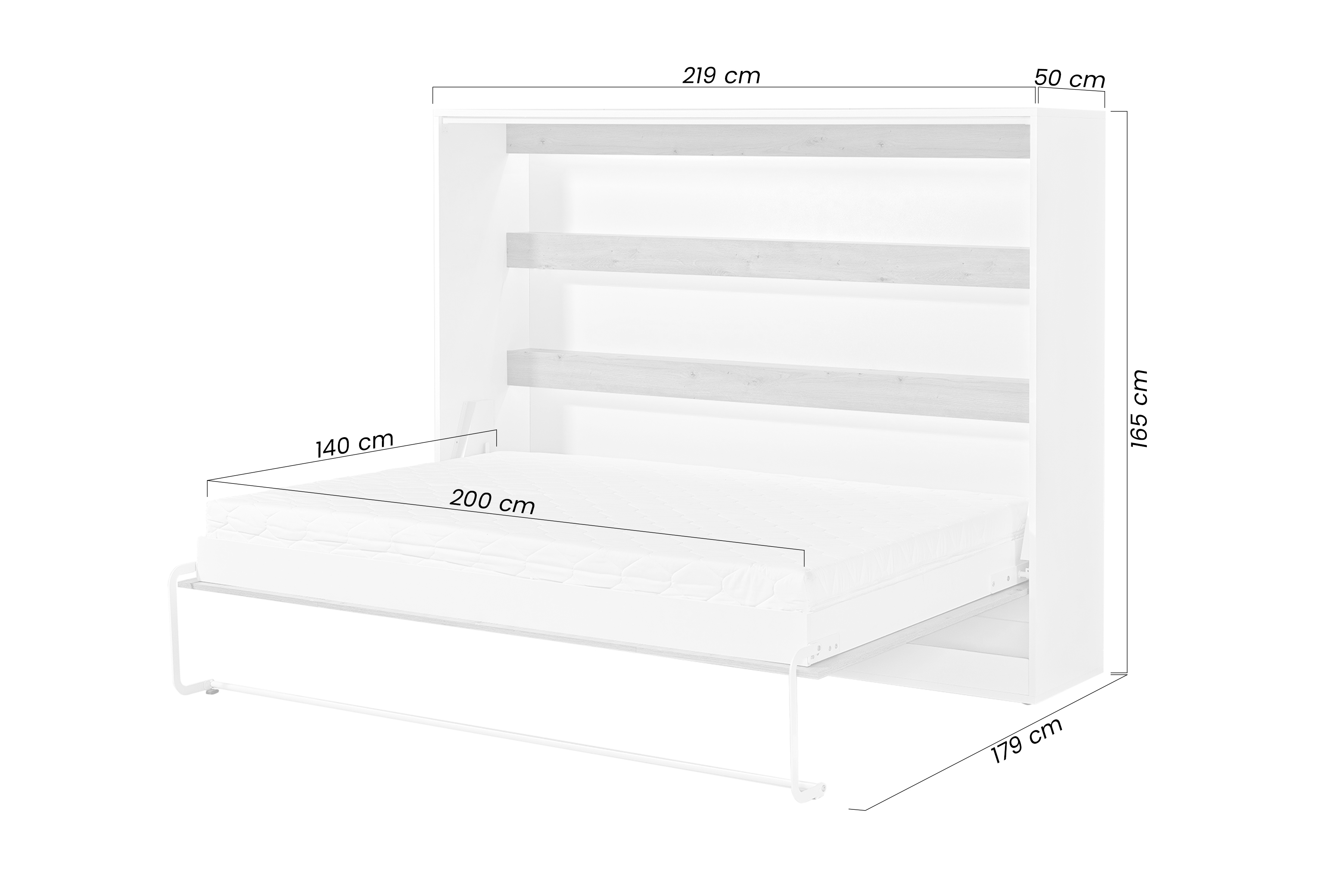 Sklápacia posteľ Lomaro H - 140x200 cm - biela / čierna úchytka Polkotapczan horizontálny Lomaro 140x200 - Biely / Úchytka Čierny 