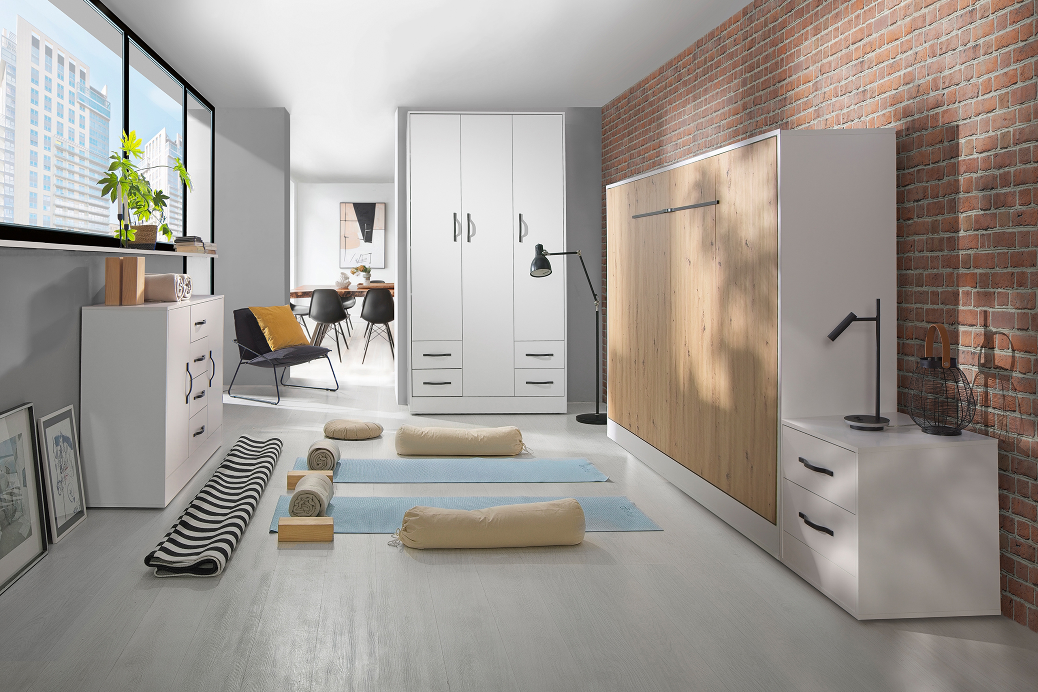 Sklápacia posteľ Lomaro H - 140x200 cm - dub artisan / biela / čierna úchytka Polkotapczan horizontálny Lomaro 140x200 - Dub artisan / Úchytka Čierny 