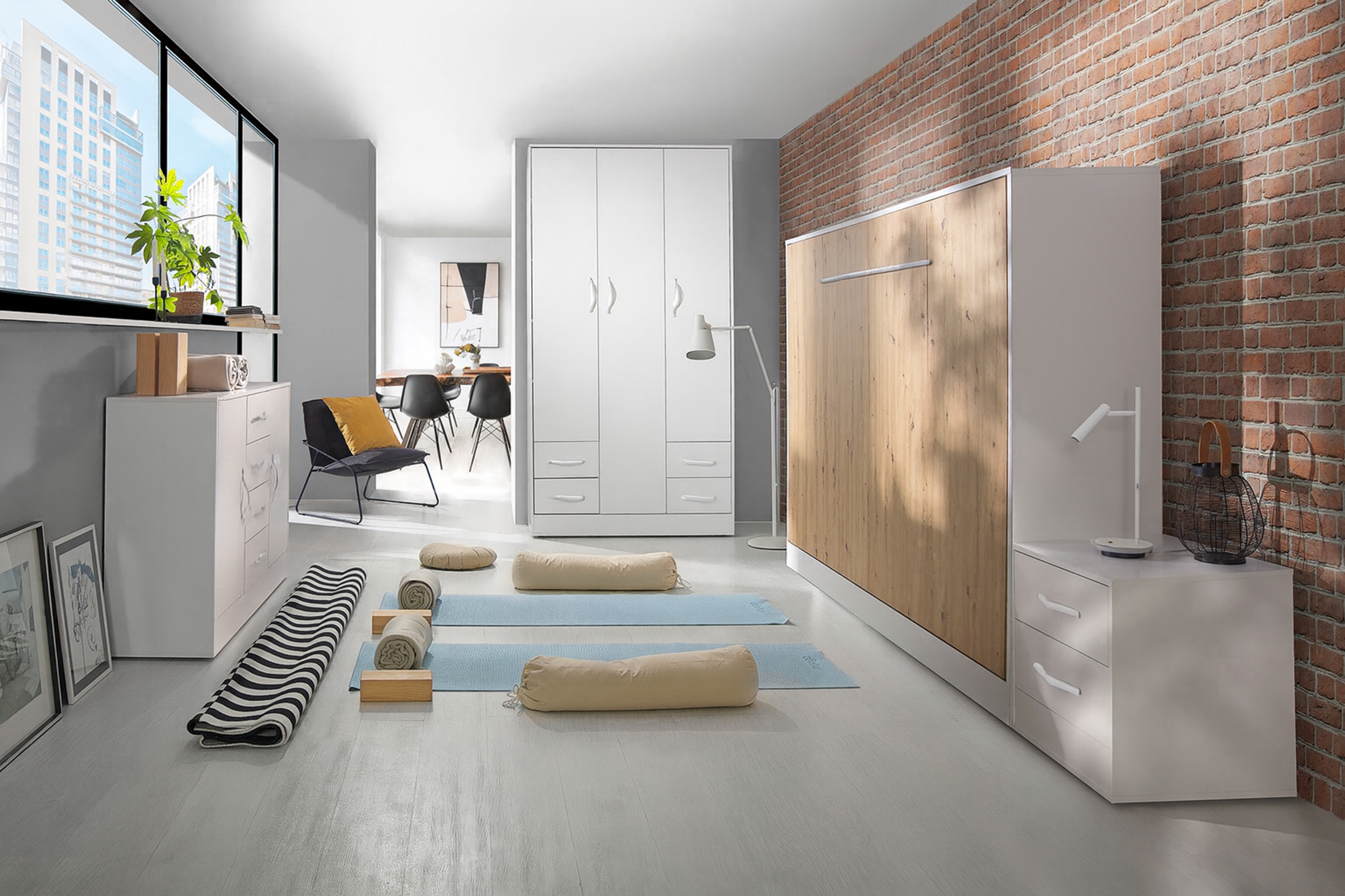 Sklápacia posteľ Lomaro H - 160x200 cm - dub artisan / biela Polkotapczan horizontálny Lomaro 160x200 - Dub artisan / Úchytka Biely 