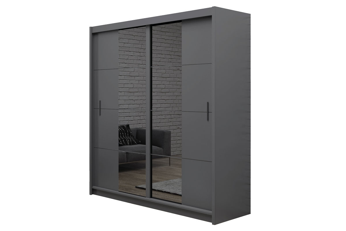 Šatní skříň Porto 2 203 cm s posuvnými dveřmi - grafit / zrcadlo skříň Porto 203