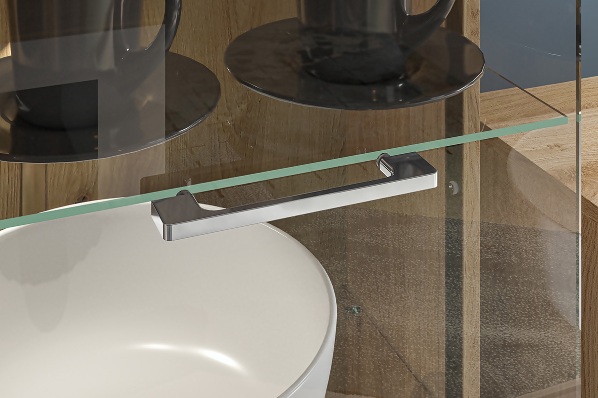 Dvoudveřová vitrína Adagio 02 P s ryhovaným dekorem - dub castello / bílý lesk szklane Police w witrynie