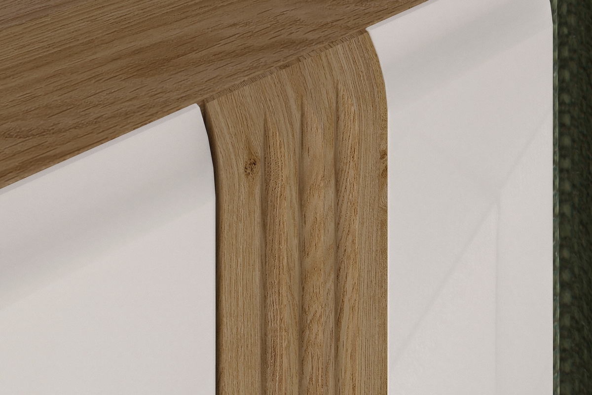 Dvoudveřová vitrína Adagio 02 P s ryhovaným dekorem - dub castello / bílý lesk ryflowane elementy frontu