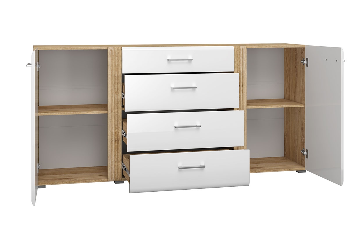 Komoda Adagio 06 se čtyřmi zásuvkami - dub castello / bílý lesk Komoda z bialymi frontami