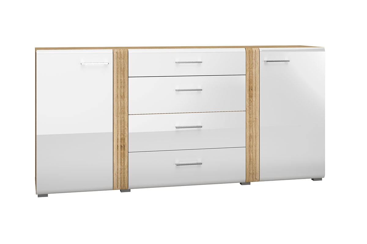Komoda Adagio 06 se čtyřmi zásuvkami - dub castello / bílý lesk Bílá Komoda pro obývacího pokoje