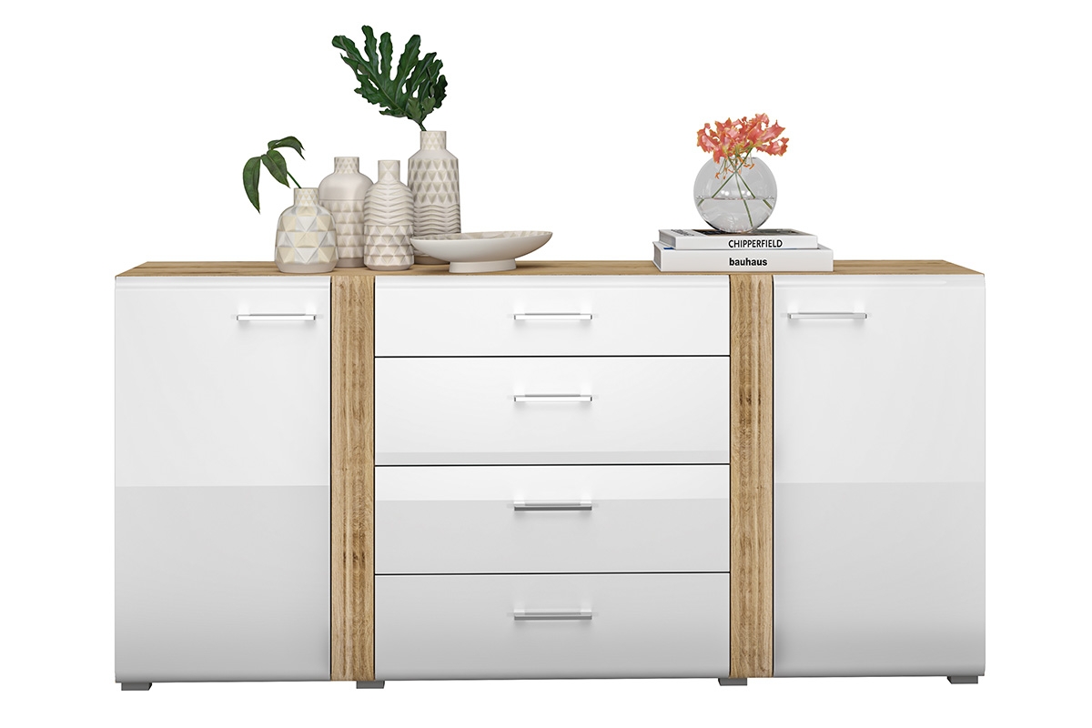 Komoda Adagio 06 se čtyřmi zásuvkami - dub castello / bílý lesk Komoda s zásuvkami