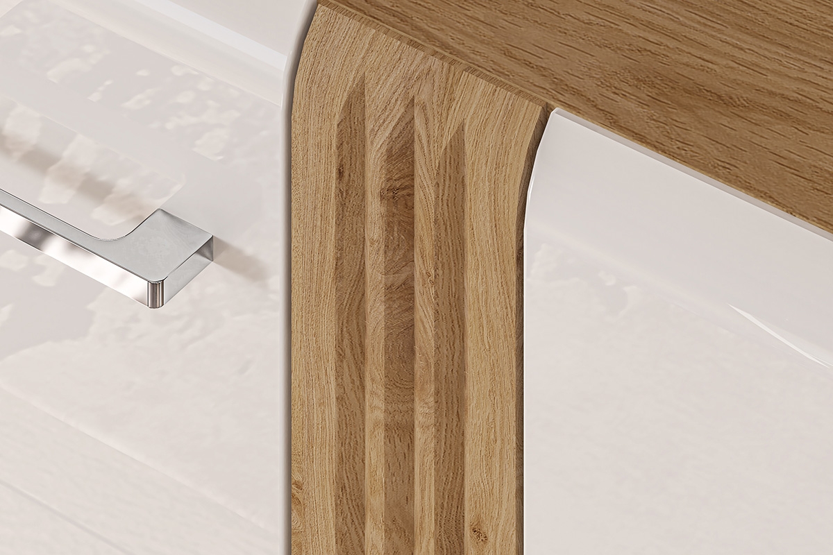 Komoda Adagio 06 se čtyřmi zásuvkami - dub castello / bílý lesk fyflowany detal