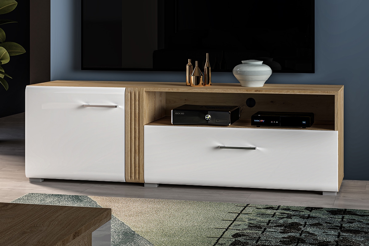 TV skříňka Adagio 07 jednodveřová se zásuvkou - dub castello / bílý lesk Skříňka rtv z bialym frontem