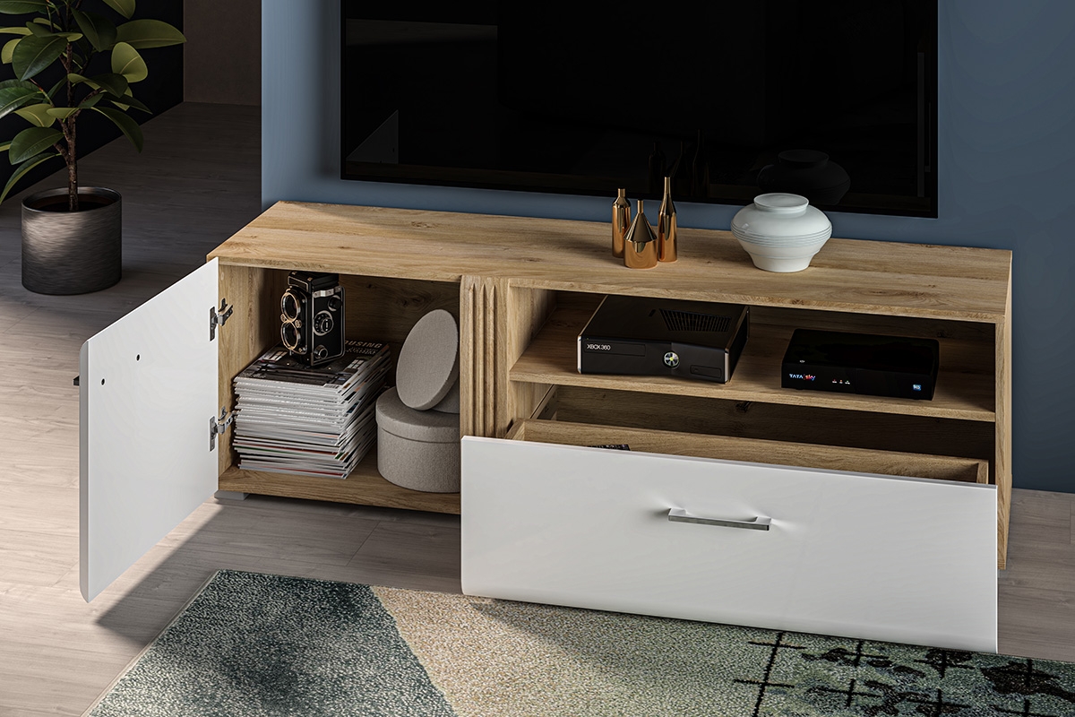 TV skříňka Adagio 07 jednodveřová se zásuvkou - dub castello / bílý lesk Nábytek pro obývacího pokoje
