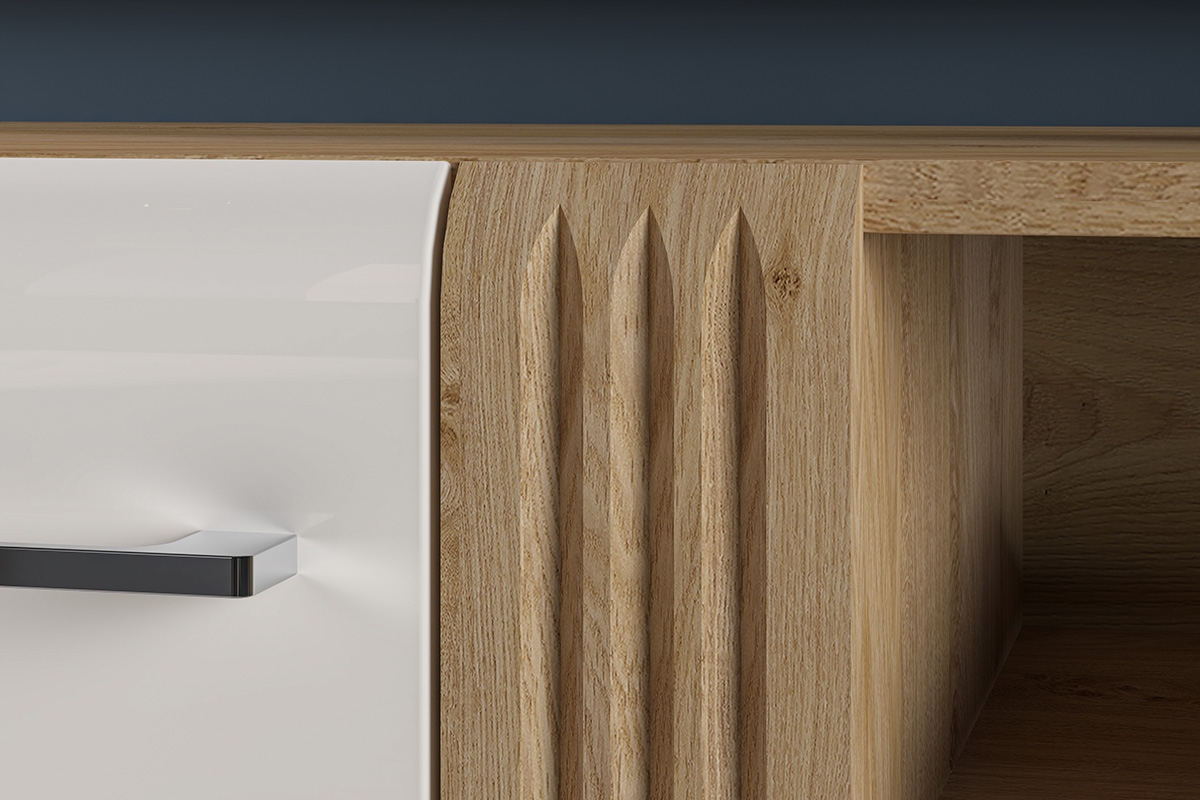 TV skříňka Adagio 07 jednodveřová se zásuvkou - dub castello / bílý lesk ryflowany přední část