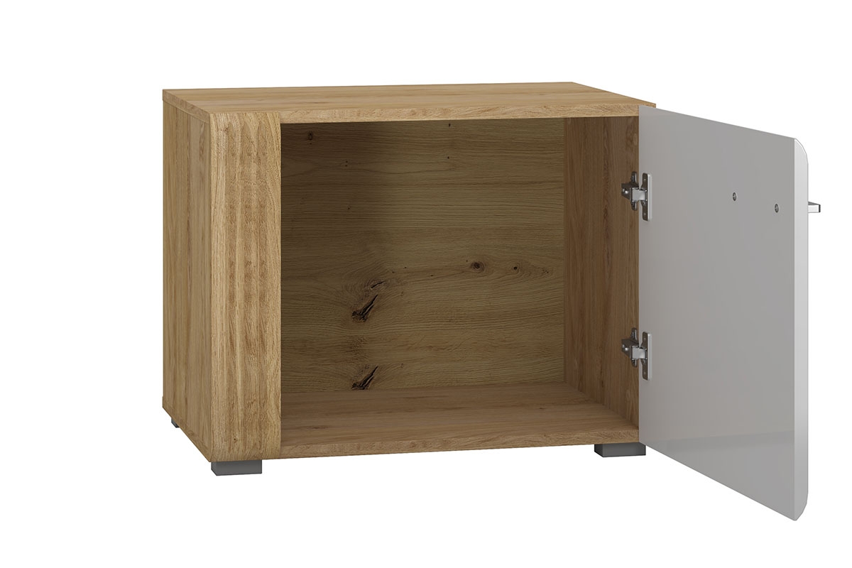 Skříňka Adagio 08 jednodveřová s ryhovaným dekorem - dub castello / bílý lesk mala Skříňka z bialym frontem