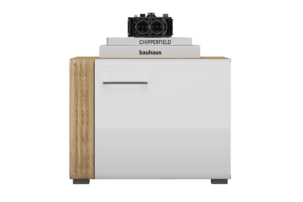 Skříňka Adagio 08 jednodveřová s ryhovaným dekorem - dub castello / bílý lesk Skříňka z bialym frontem i ryflowanymi drzwiami