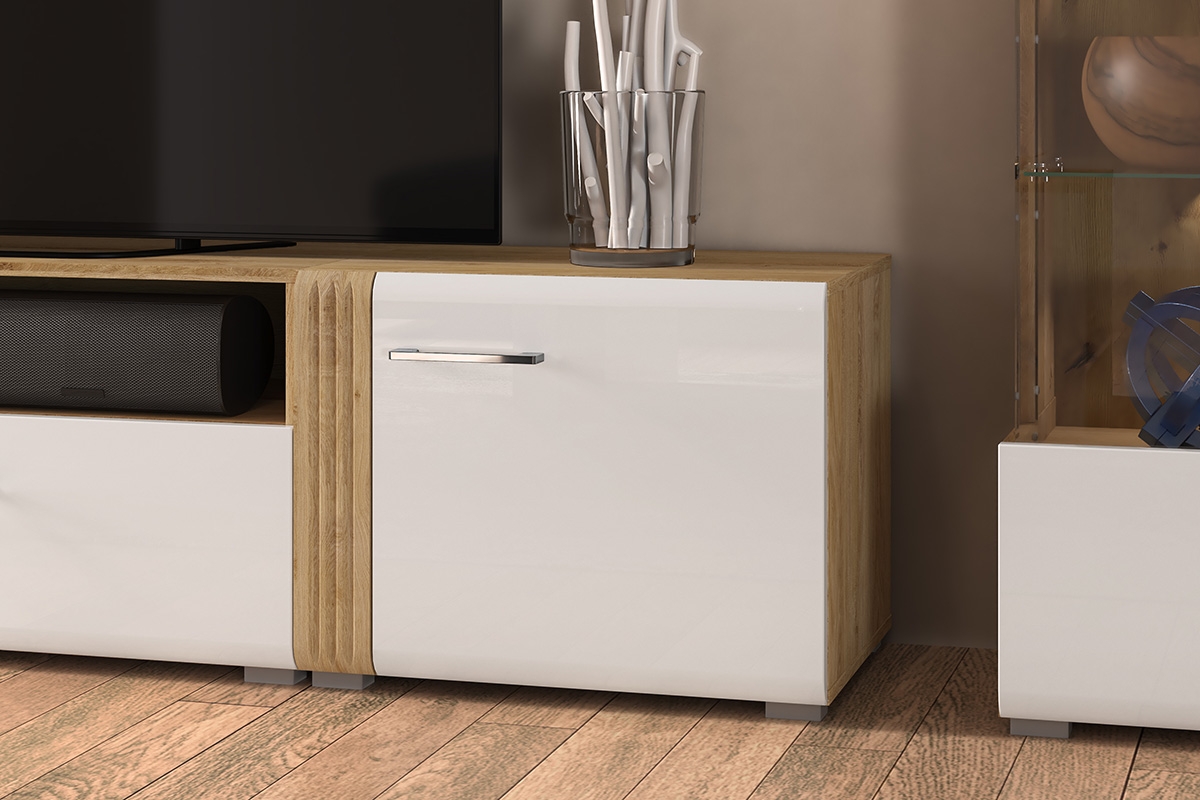 Skříňka Adagio 08 jednodveřová s ryhovaným dekorem - dub castello / bílý lesk Skříňka rtv