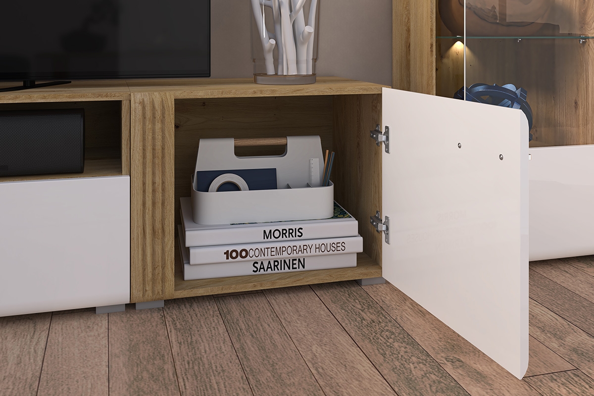 Skříňka Adagio 08 jednodveřová s ryhovaným dekorem - dub castello / bílý lesk Skříňka jednodveřová