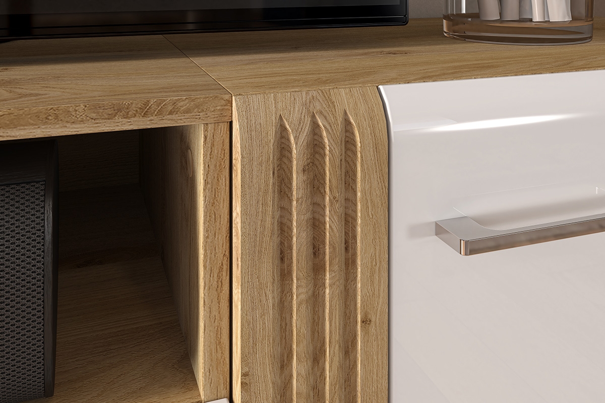 Skříňka Adagio 08 jednodveřová s ryhovaným dekorem - dub castello / bílý lesk Skříňka jednodveřová Adagio 08 z ryflowanym detalem - Dub castello / Bílý lesk - ryfloane elementy