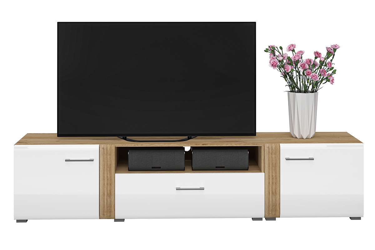 Skříňka Adagio 08 jednodveřová s ryhovaným dekorem - dub castello / bílý lesk dokladka pro Skříňky RTV