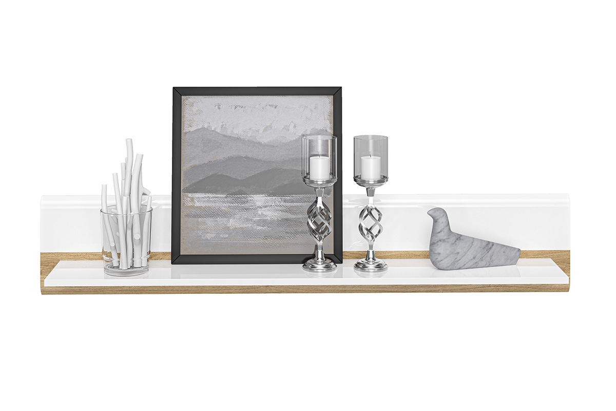 Závěsná police Adagio 09 - dub castello / bílý lesk ryflowany přední část