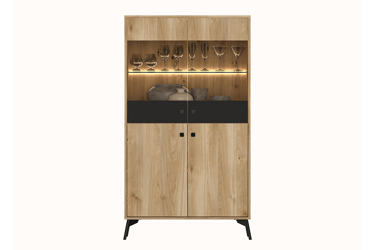 Vitrína Verlin 03 s osvetlením LED 90 cm - Dub castello / Čierny Vitrína .