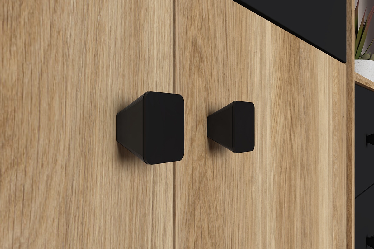 Vitrína Verlin 03 s osvetlením LED 90 cm - Dub castello / Čierny Vitrína štvordverová Agis 03 . - Dub castello / Čierny - stylowe úchyty