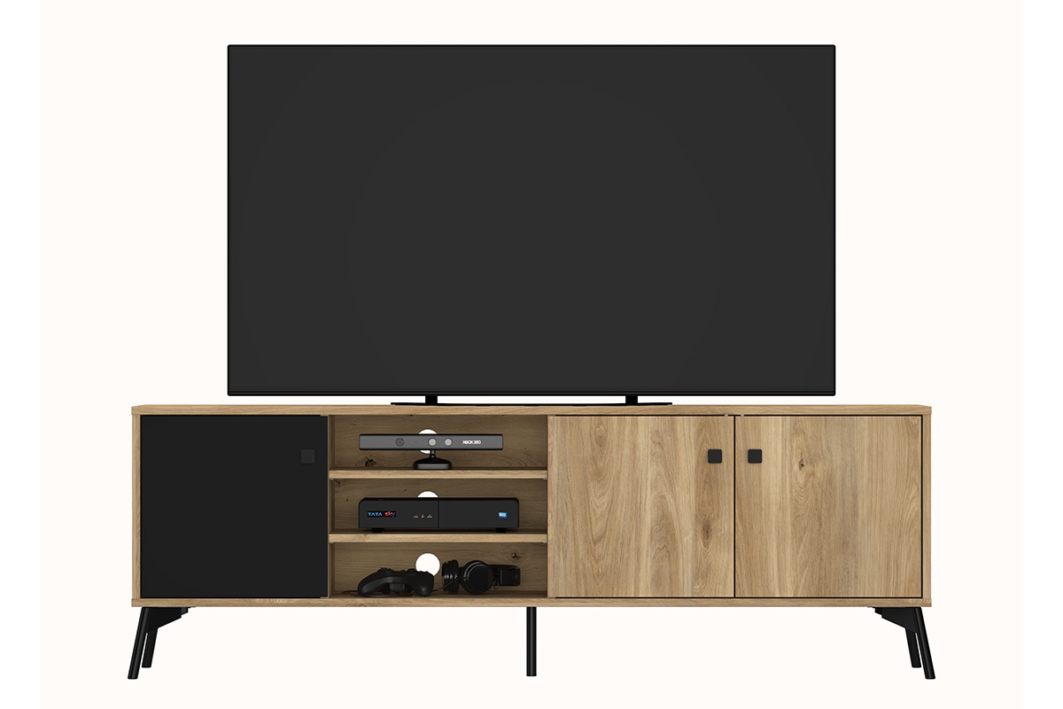 TV stolek Verlin 06 160 cm - dub castello / černá Skříňka rtv na metalowych nozkach