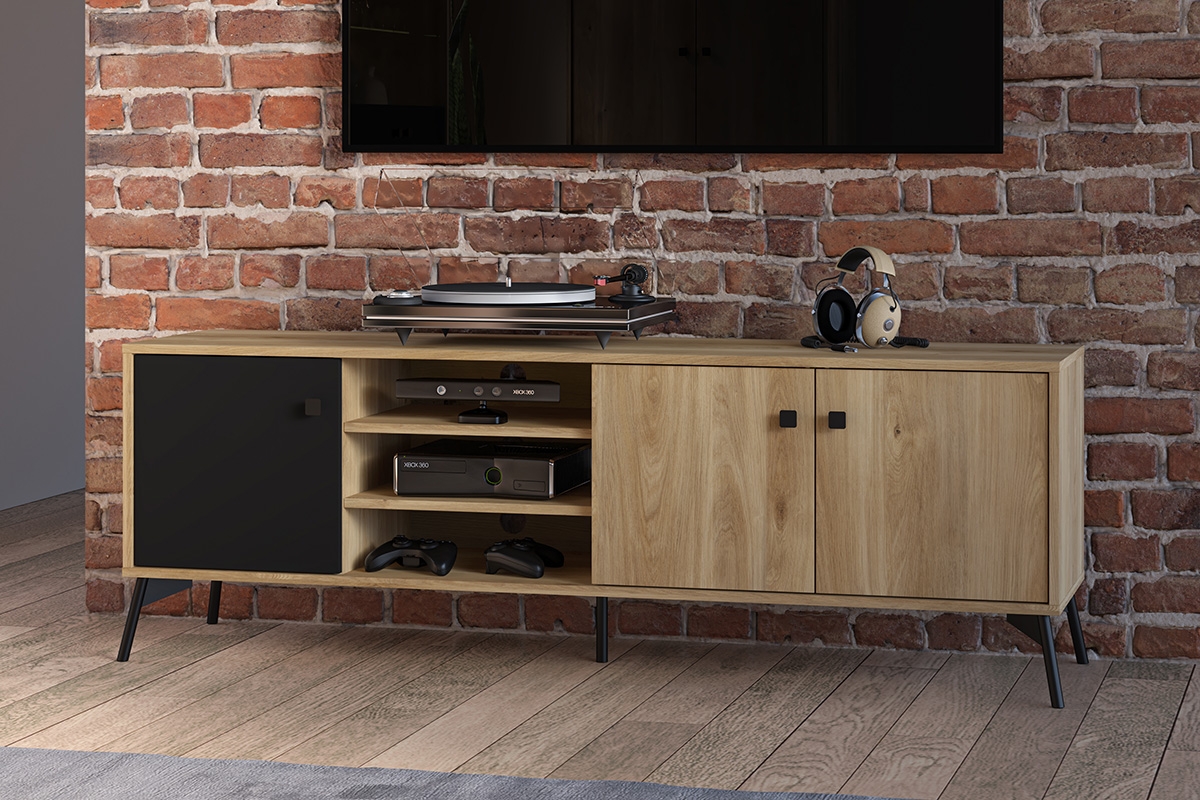 TV stolek Verlin 06 160 cm - dub castello / černá TV skříňka w stylu industrialnym