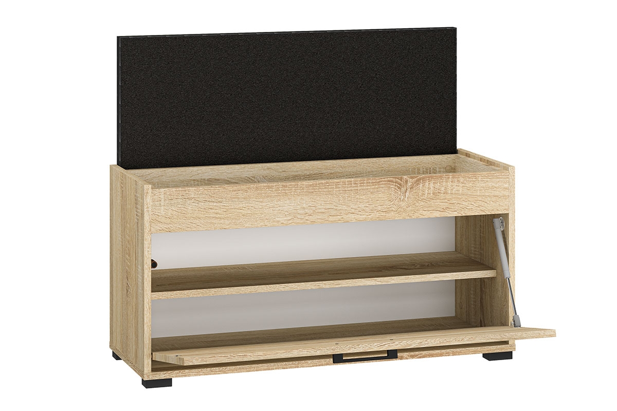 Skrinka na topánky Migoz 05 s výklopnými dvierkami a zdvíhacím sedákom - svetlá sonoma Skrinka na topánky z uchylnymi drzwiami