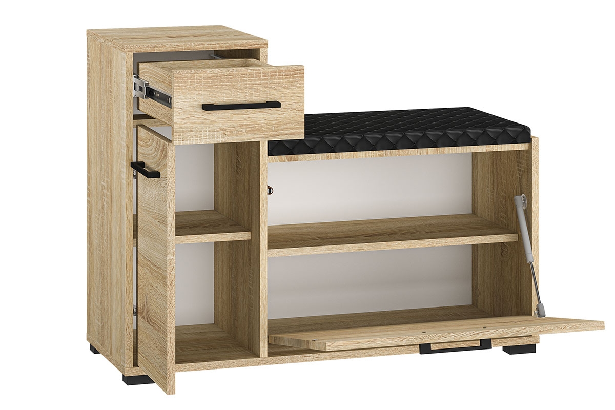 Dvojdverová skrinka na topánky Migoz 06 so zásuvkou a čalúneným sedákom - svetlá sonoma veľká Skrinka so sedákom