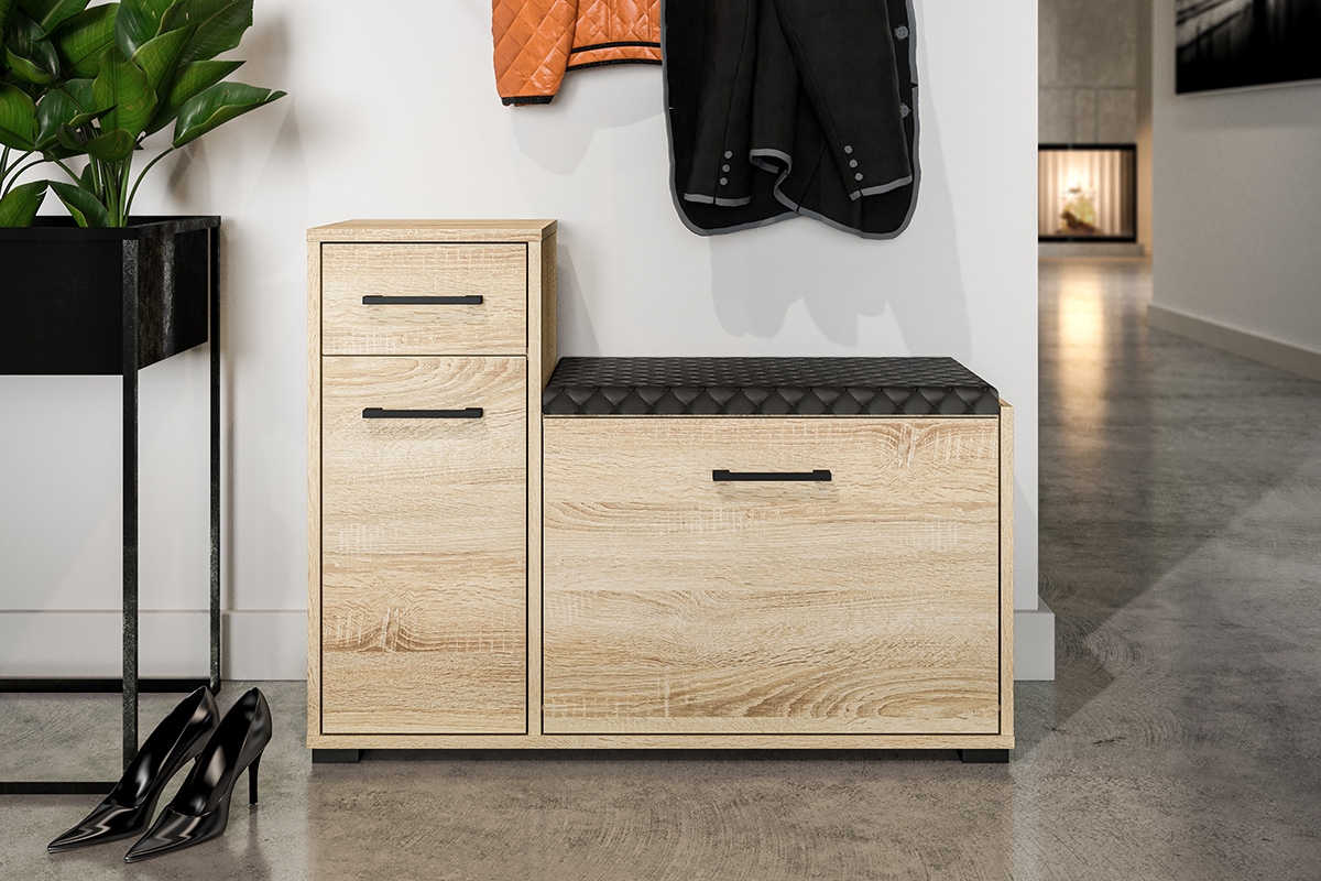 Dvojdverová skrinka na topánky Migoz 06 so zásuvkou a čalúneným sedákom - svetlá sonoma Skrinka do predsienie