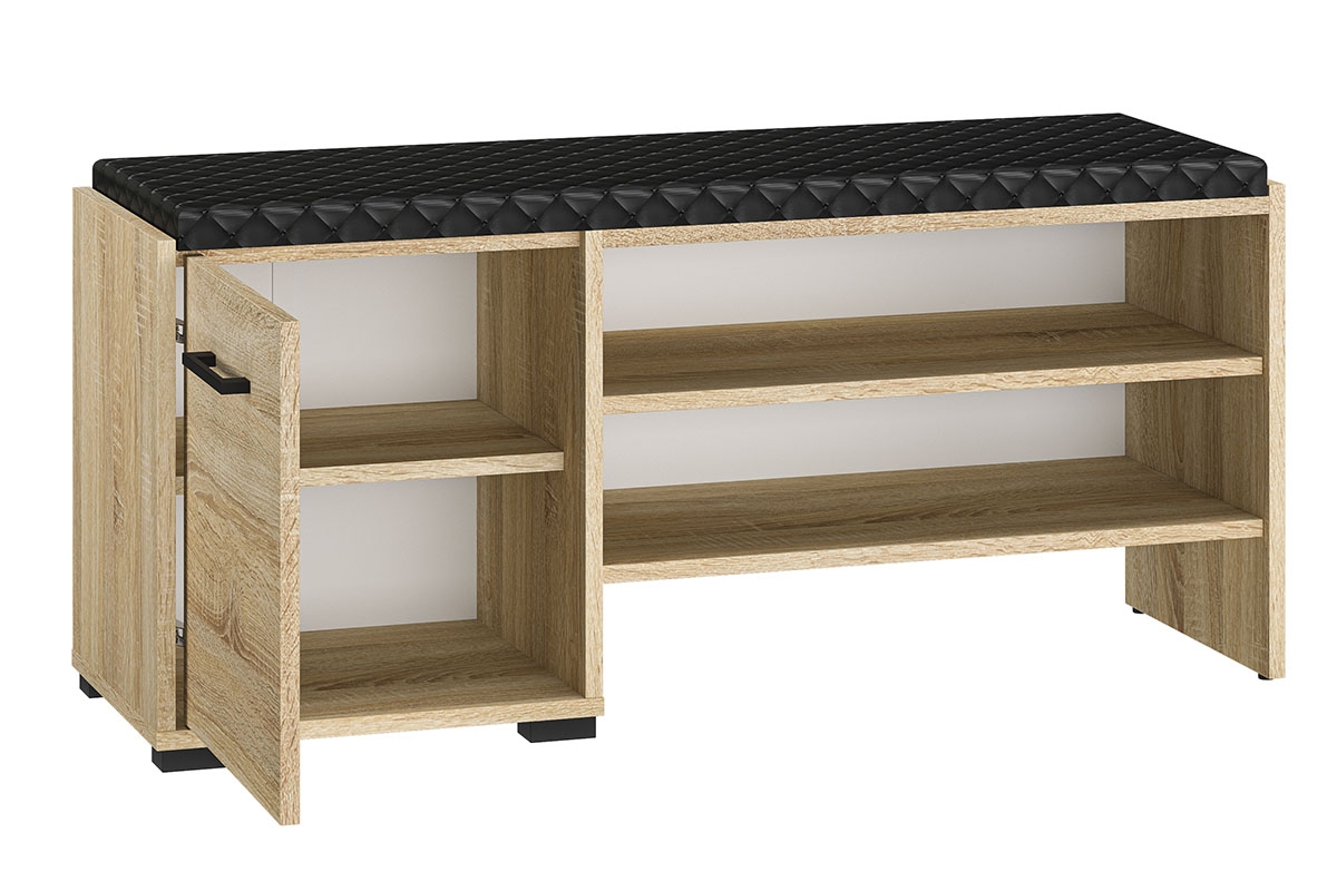 Jednodverová skrinka na topánky Migoz 07 s priehradkami a čalúneným sedákom - svetlá sonoma podreczna Skrinka do predsienie