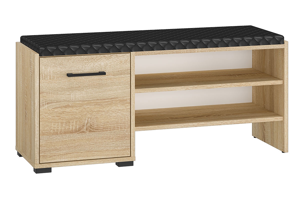 Jednodverová skrinka na topánky Migoz 07 s priehradkami a čalúneným sedákom - svetlá sonoma Skrinka do predsienie