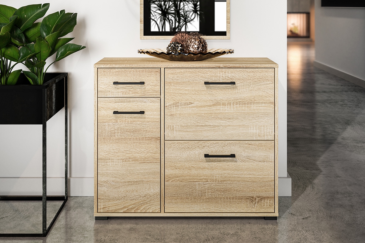 Skrinka na topánky Migoz 08 trojdverová so zásuvkou - svetlá sonoma funkčná Skrinka na topánky