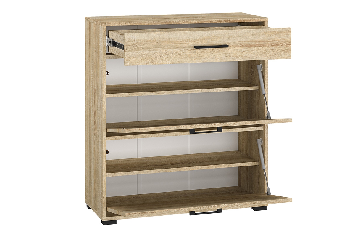 Botník Migoz 80 cm s výklopnými dvířky a zásuvkou - dub sonoma světlý Komoda na boty