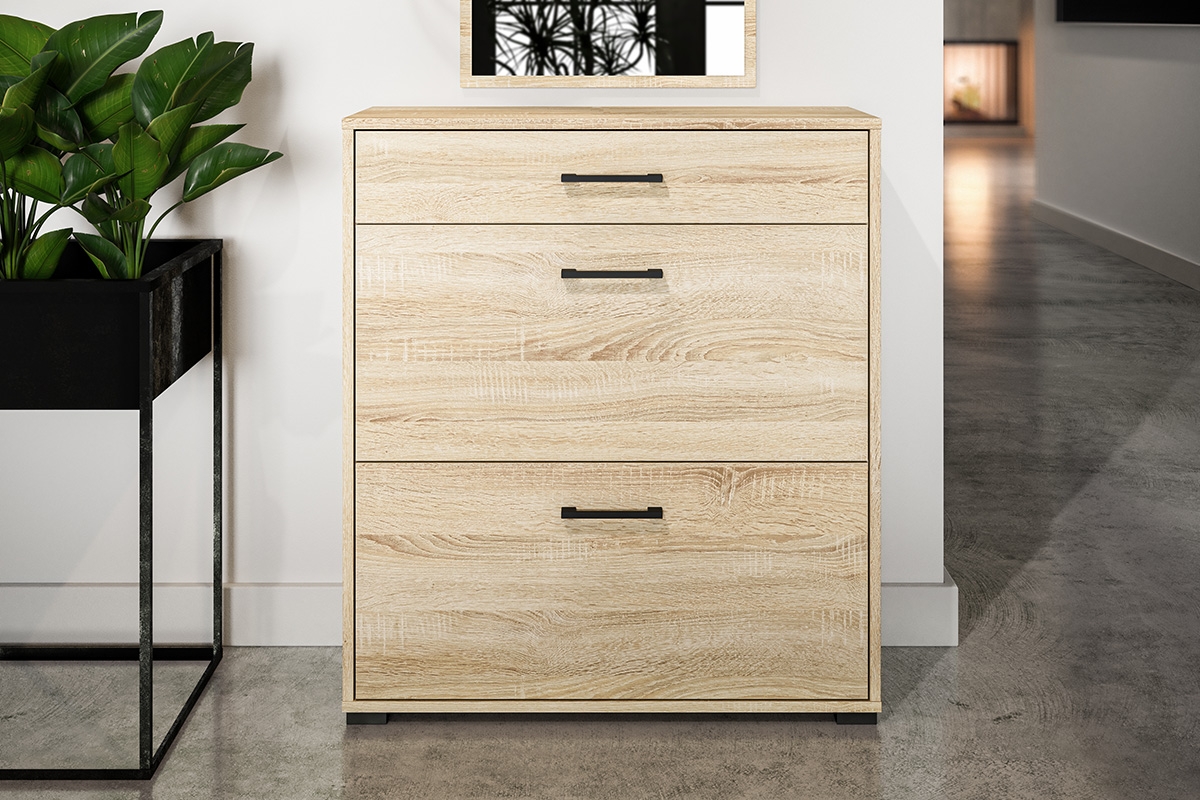 Botník Migoz 80 cm s výklopnými dvířky a zásuvkou - dub sonoma světlý široká Komoda pro předsíně