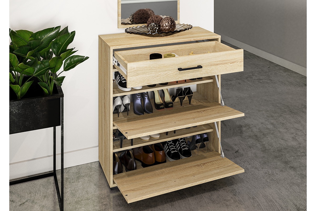 Botník Migoz 80 cm s výklopnými dvířky a zásuvkou - dub sonoma světlý Skříňka na boty