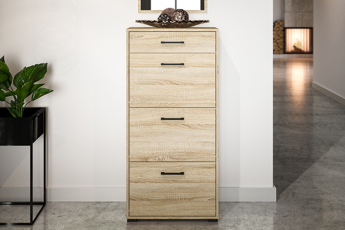 Botník Migoz 60 cm s výklopnými dvířky a zásuvkou - dub sonoma světlý Komoda na boty