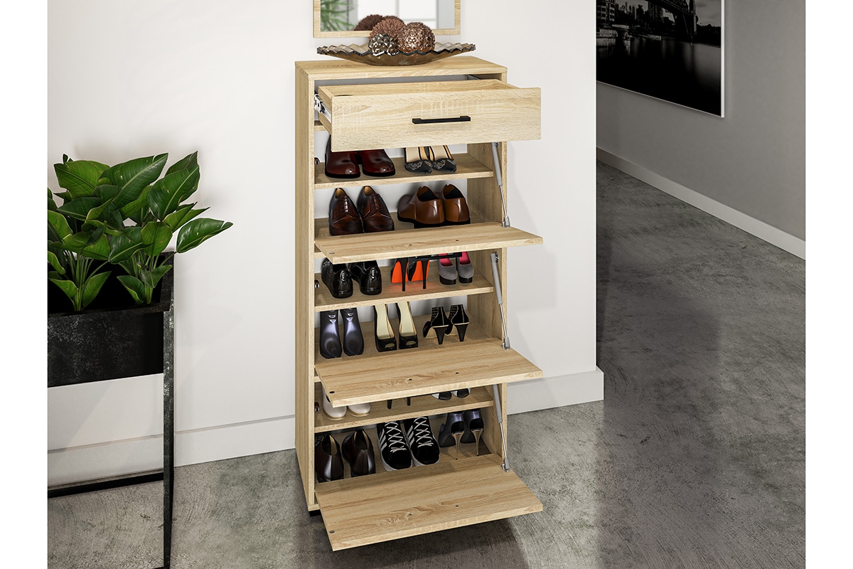 Botník Migoz 60 cm s výklopnými dvířky a zásuvkou - dub sonoma světlý Skříňka na boty z szuflada