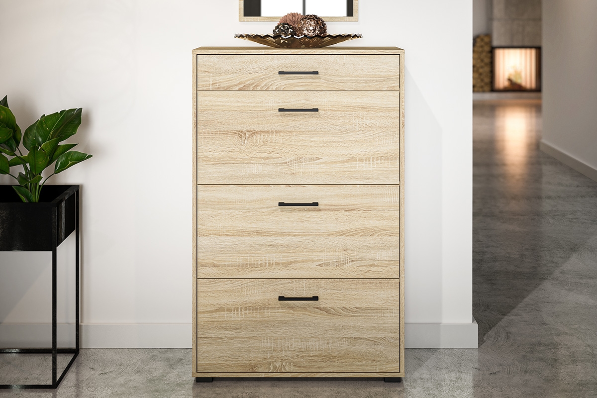 Skrinka na topánky Migoz 15 s výklopnými dvierkami a zásuvkou - svetlá sonoma Skrinka na topánky do predsienie