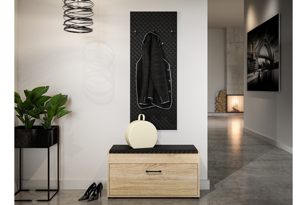 Čalouněný věšák Migoz 50 cm pro předsíň - černá Černý Věšák pro předsíně