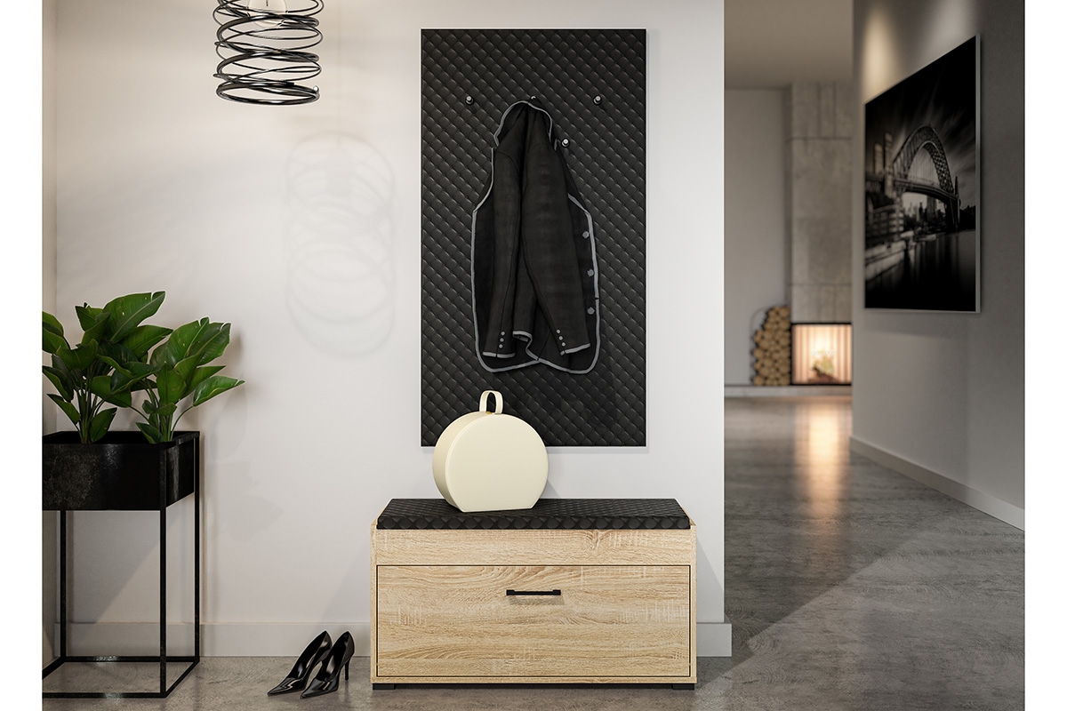 Čalouněný věšák Migoz 68 cm pro předsíň - černá Černý Věšák