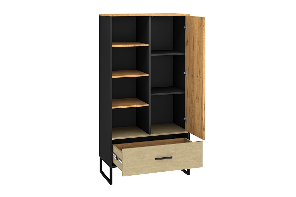 Regál Kawana 04 so zásuvkou 80 cm na kovových nohách - čierny / craft zlaté / oceľ premium Regál z szuflada Colt 04 na kovových nohách 80 cm - Čierny / craft zlaté / oceľ premium - vnútro