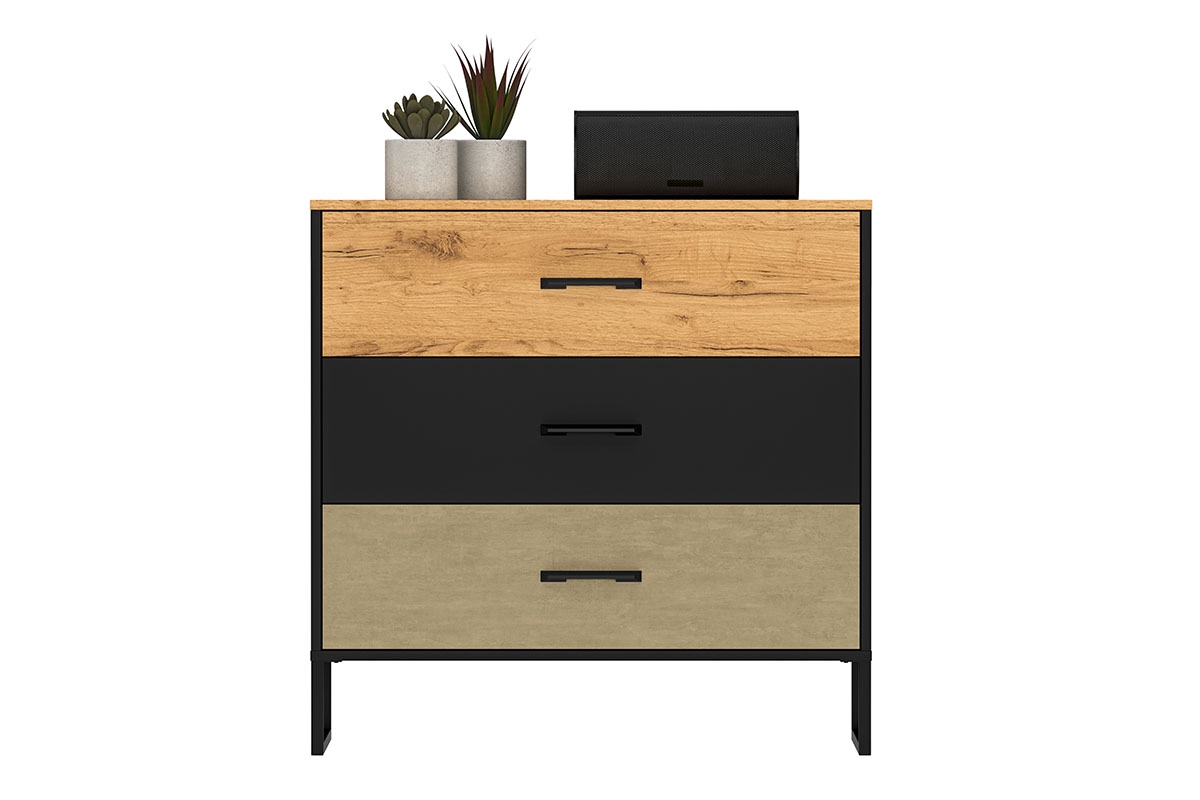 Komoda so zásuvkami Kawana 05 na kovových nohách - Čierny / craft zlaté / oceľ premium Komoda so zásuvkami Colt 05 na kovových nohách - Čierny / craft zlaté / oceľ premium - Predná časť