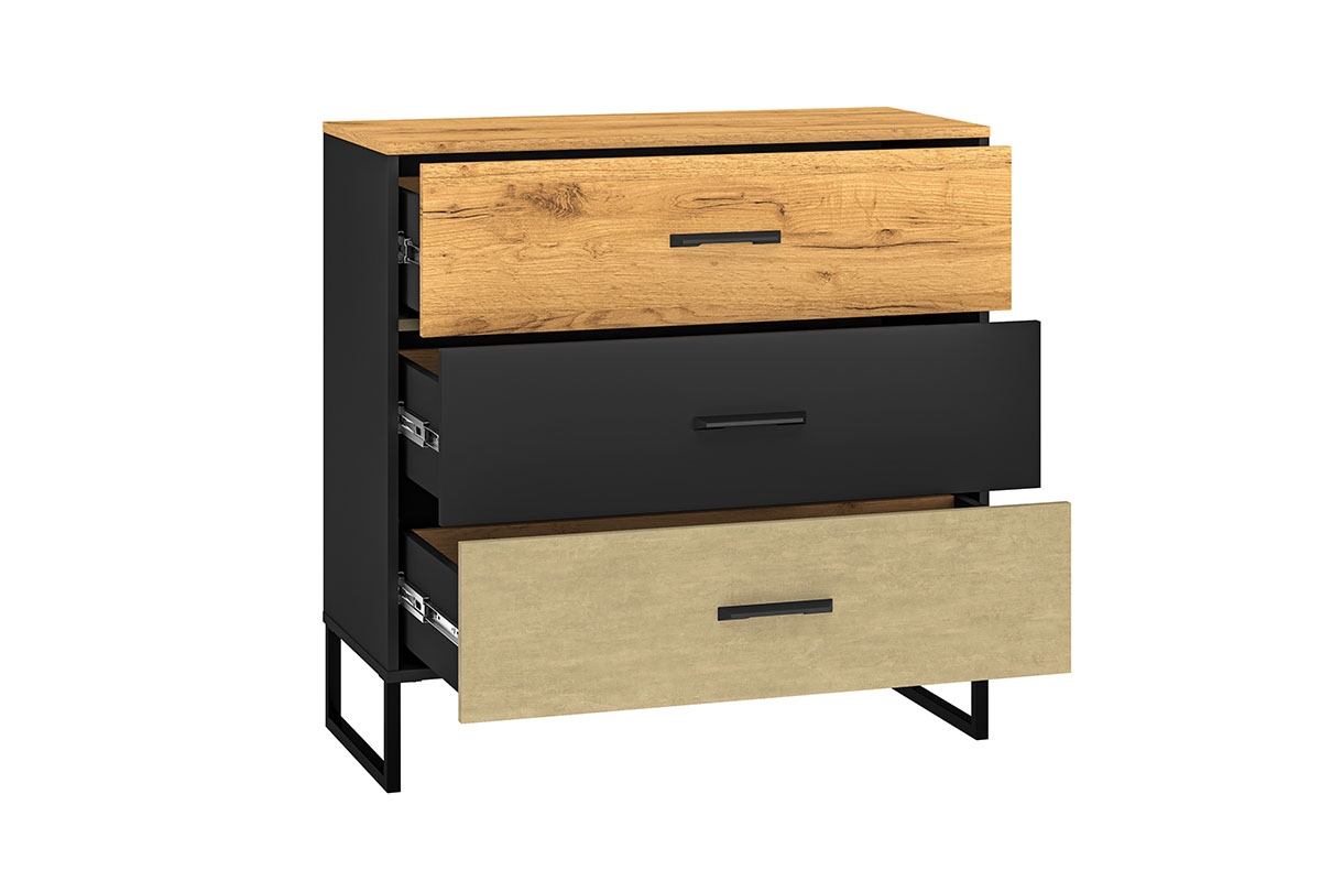 Komoda so zásuvkami Kawana 05 na kovových nohách - Čierny / craft zlaté / oceľ premium Komoda so zásuvkami Colt 05 na kovových nohách - Čierny / craft zlaté / oceľ premium - vnútro