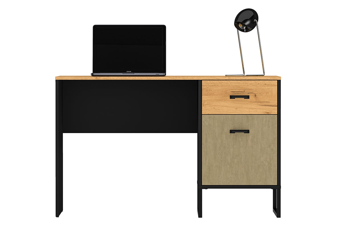 Psací stůl Kawana černá / dub craft / ocel premium psací stůl mlodziezowe Colt 07 - Černý / craft Podstavec / ocel premium - přední část