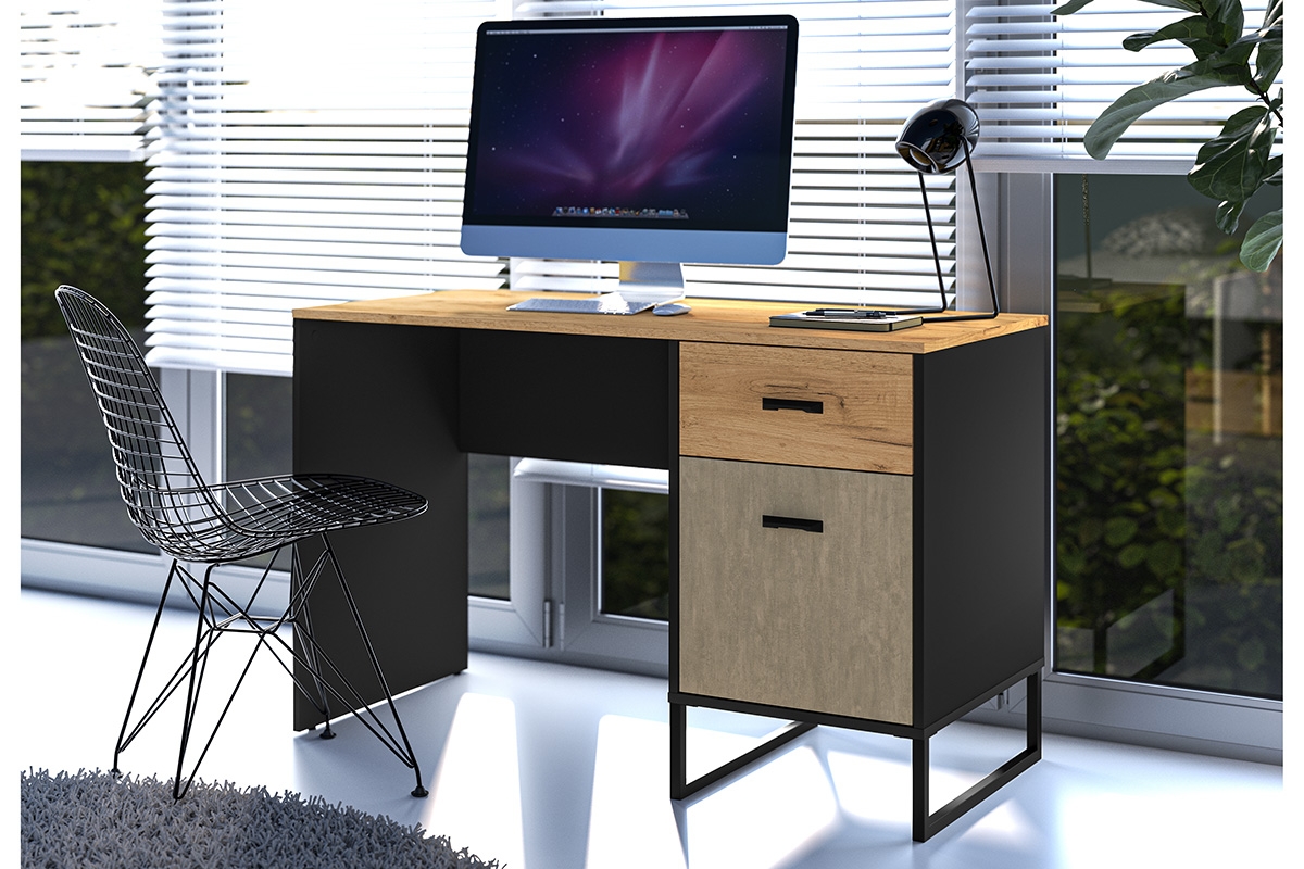 Psací stůl Kawana černá / dub craft / ocel premium psací stůl mlodziezowe Colt 07 - Černý / craft Podstavec / ocel premium - aranzacja