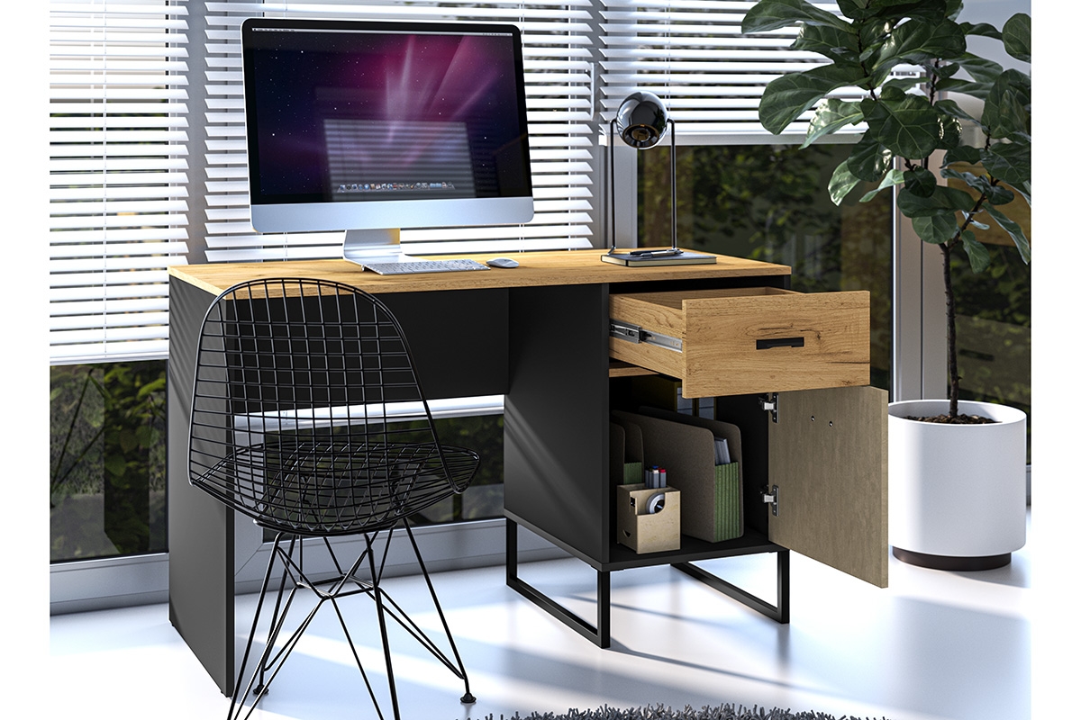 Psací stůl Kawana černá / dub craft / ocel premium psací stůl mlodziezowe Colt 07 - Černý / craft Podstavec / ocel premium - aranzacja 2