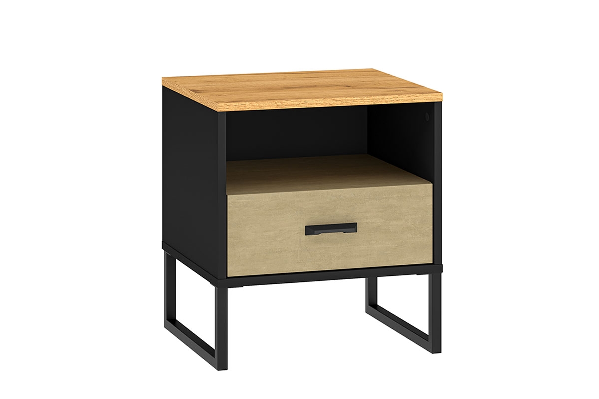 Noční stolek Kawana se zásuvkou a výklenkem - černá / dub craft / ocel premium Noční stolek z szuflada i wneka Colt 08 - Černý / craft Podstavec / ocel premium